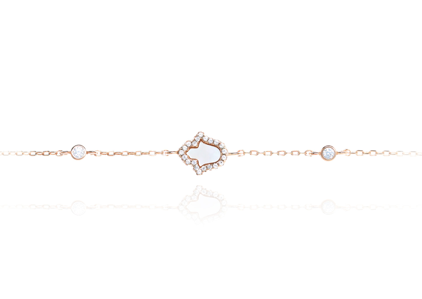 Mother of Pearl Hamsa Rose Gold Bracelet Rimmed in CZ