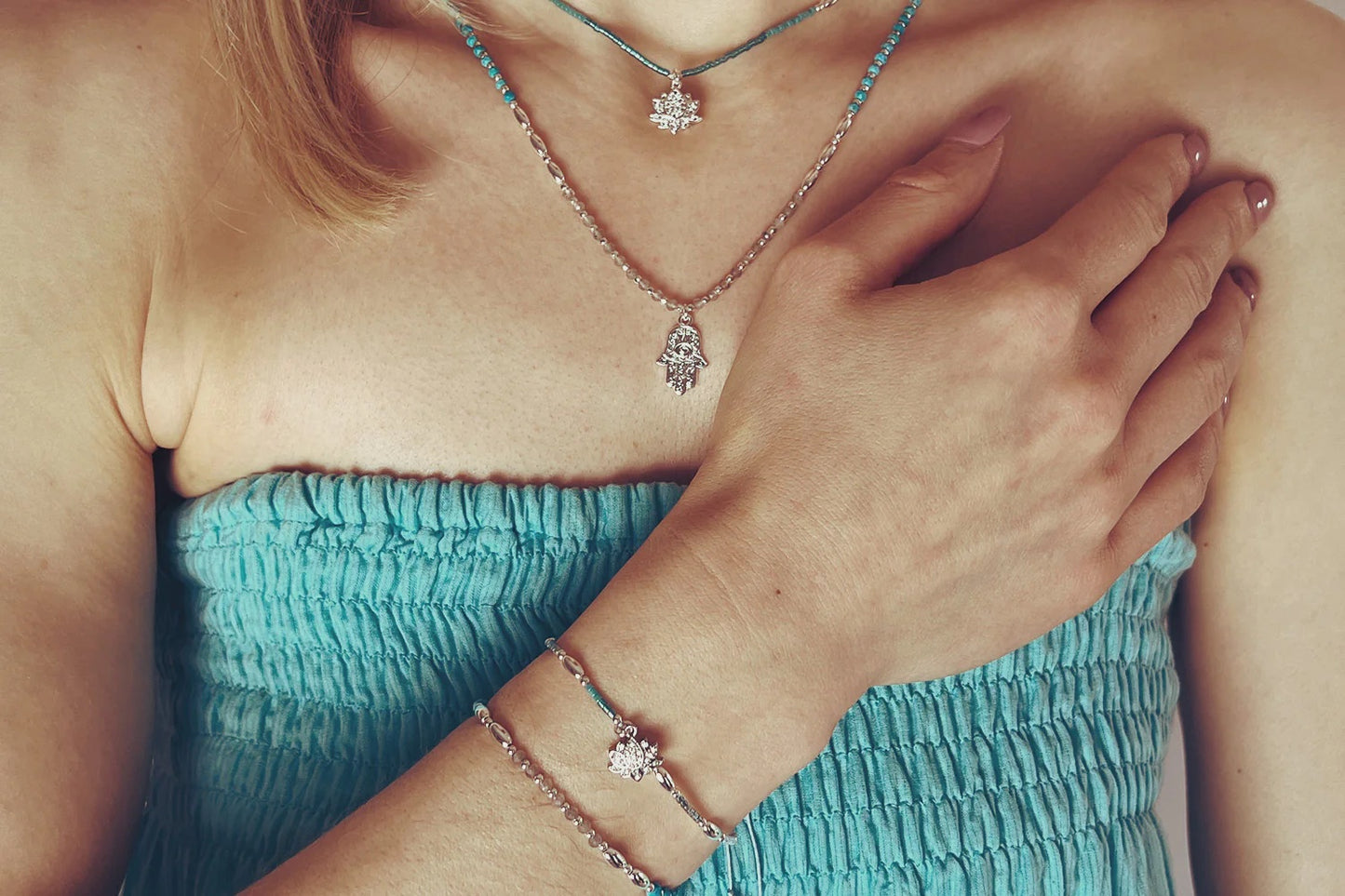 Lieu Turquoise Healing Hand Silver Necklace