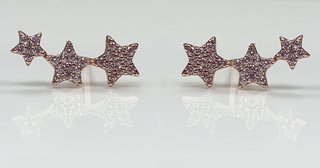 Triple Star Climber Earrings With CZ