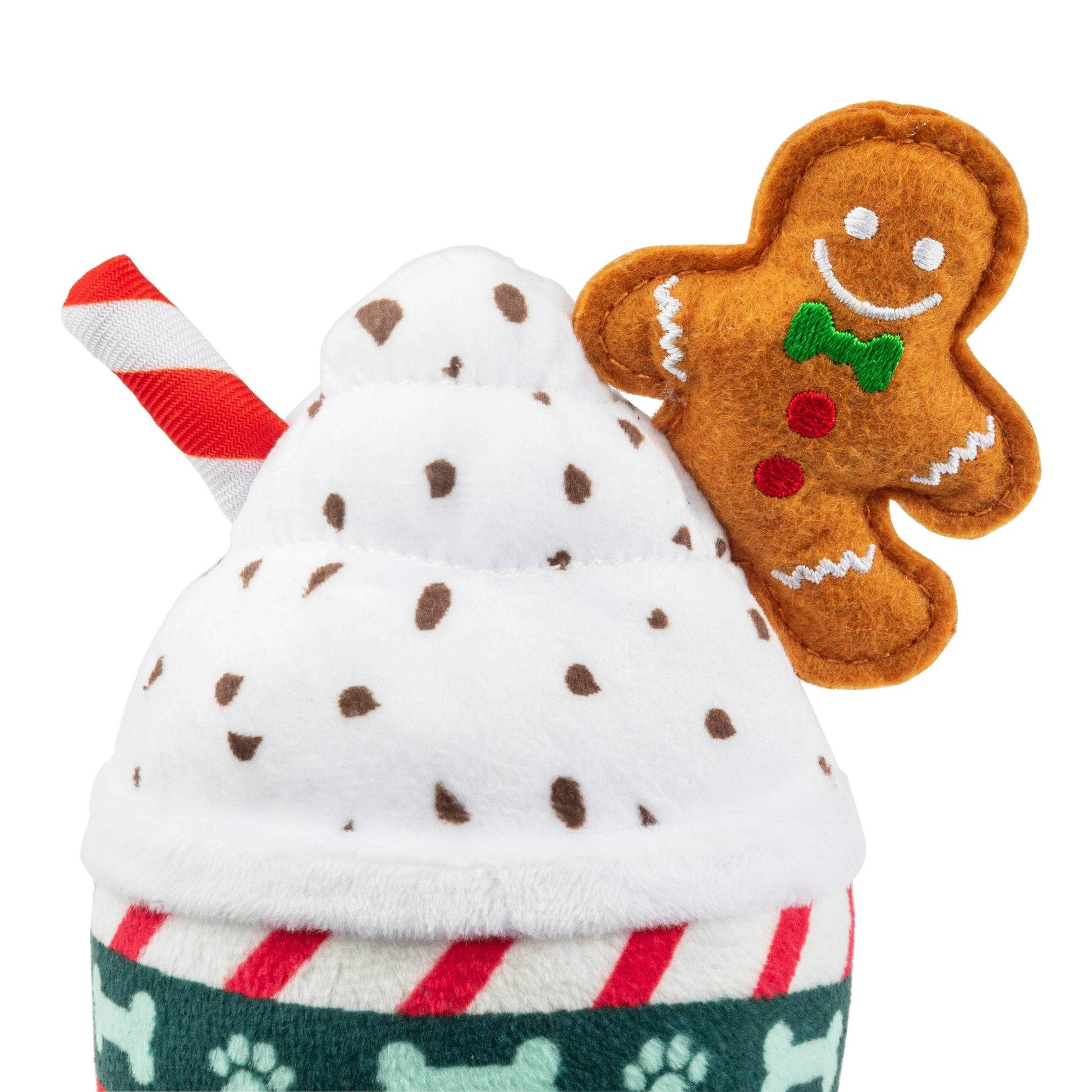 Ginger Bark Latte Stocking Stuffers Christmas Dog Toy Close Up Of Top Of The Cup