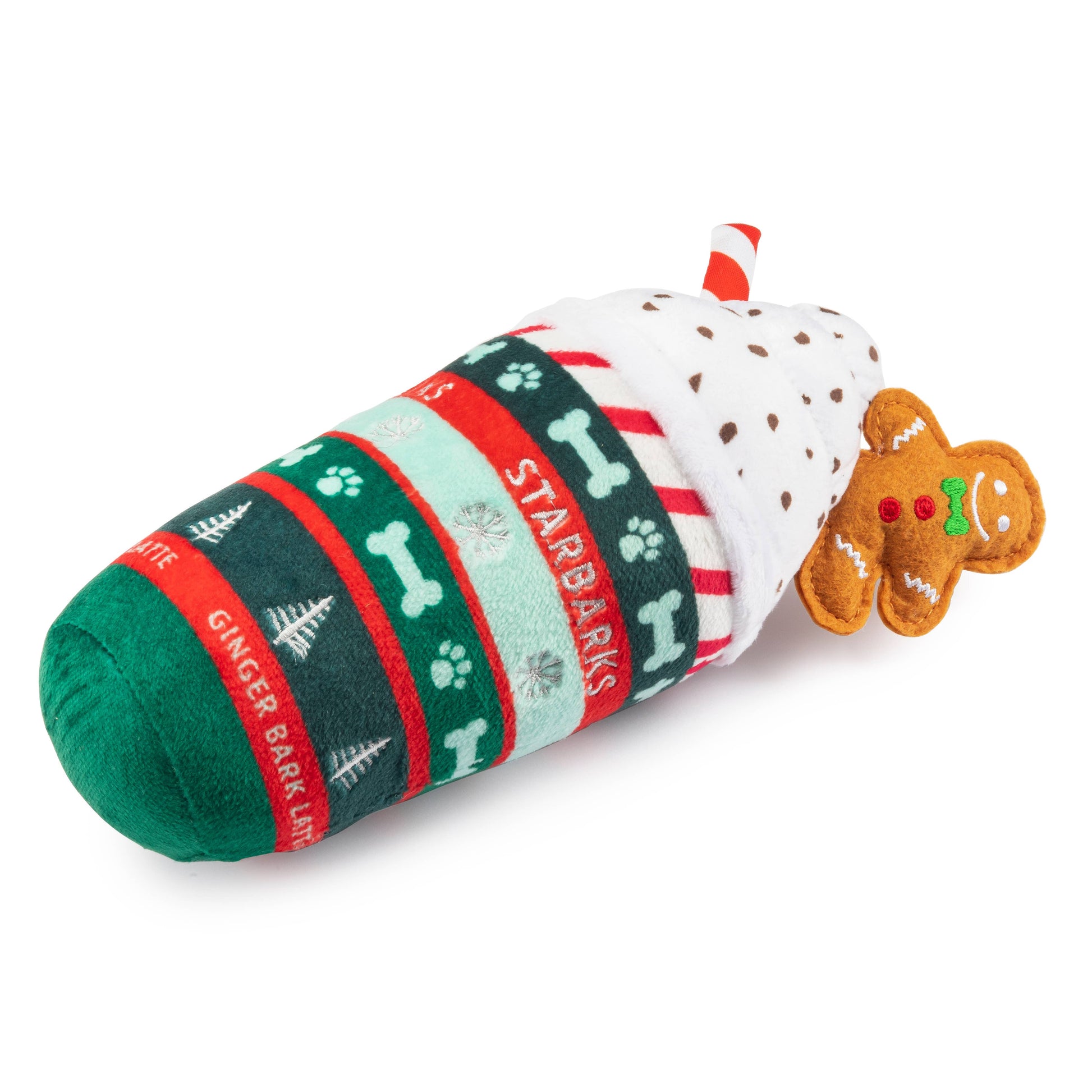 Ginger Bark Latte Stocking Stuffers Christmas Dog Toy Lying Down