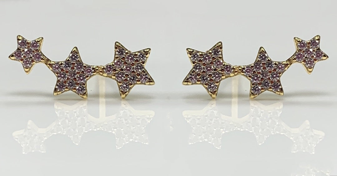 Triple Star Climber Earrings With CZ