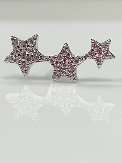 Triple Star Climber Earrings With CZ