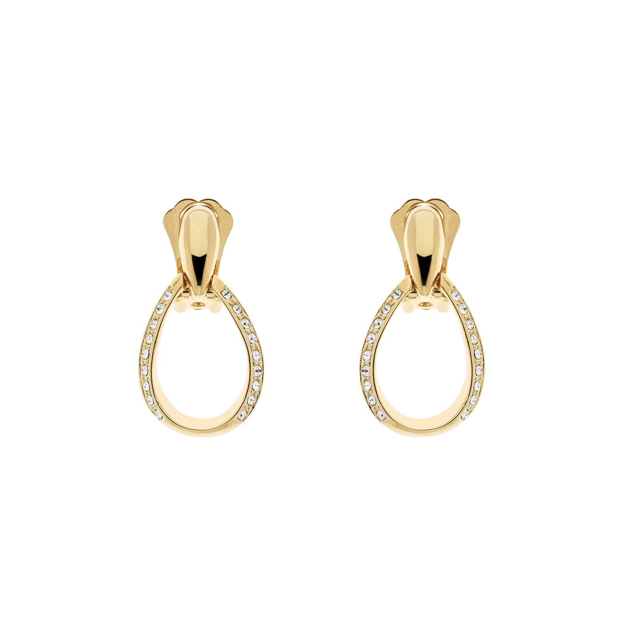 Gold and Crystal Teardrop Clip On Earrings