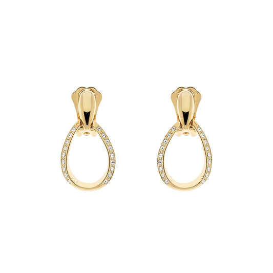 Gold and Crystal Teardrop Clip On Earrings