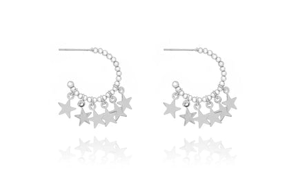 Aura Multi Star Silver Hoop Earrings