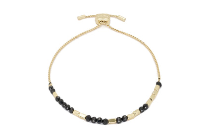 Morse Code Inspiration Black Spinel Gold Bracelet