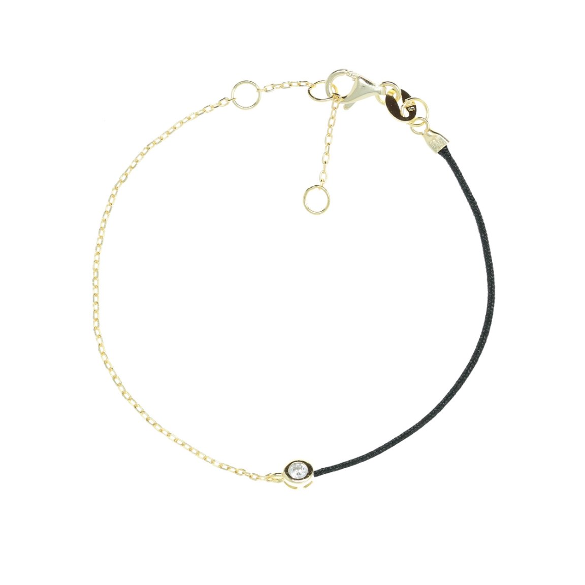 Gold chain and Black String Bracelet With Small Cubic Zirconia Stone