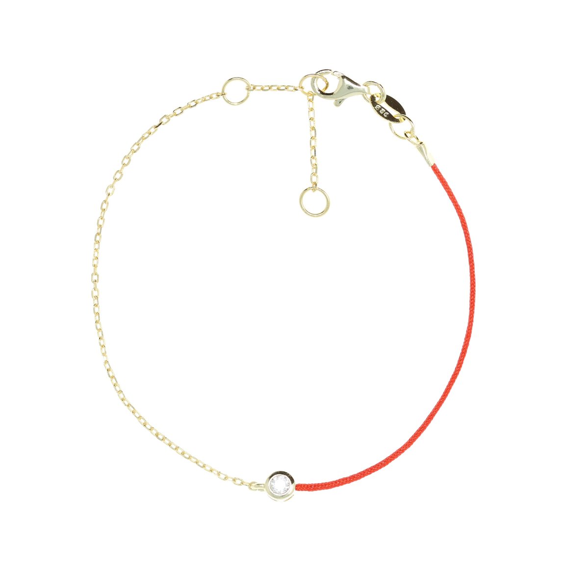 Gold Chain and Red String Bracelet With Small Cubic Zirconia Stone