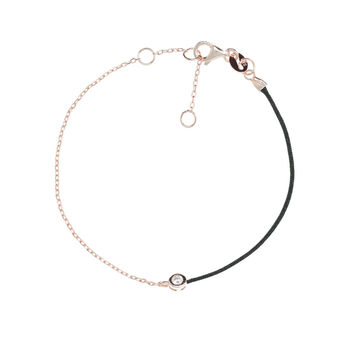 Rose gold chain and Black String Bracelet With Small Cubic Zirconia Stone