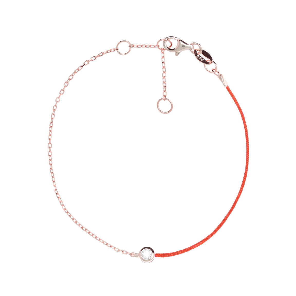 Rose Gold Chain and Red String Bracelet With Small Cubic Zirconia Stone