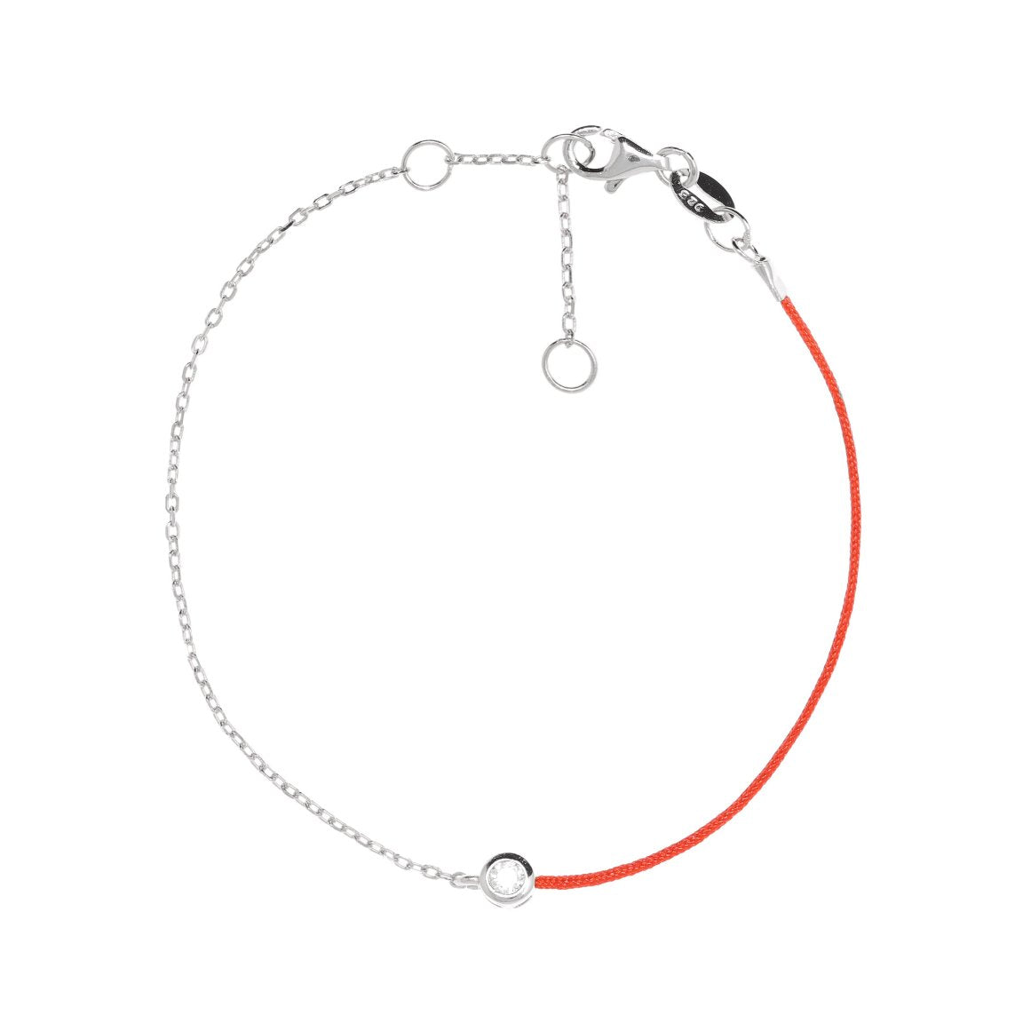 Silver Chain and Red String Bracelet With Small Cubic Zirconia Stone