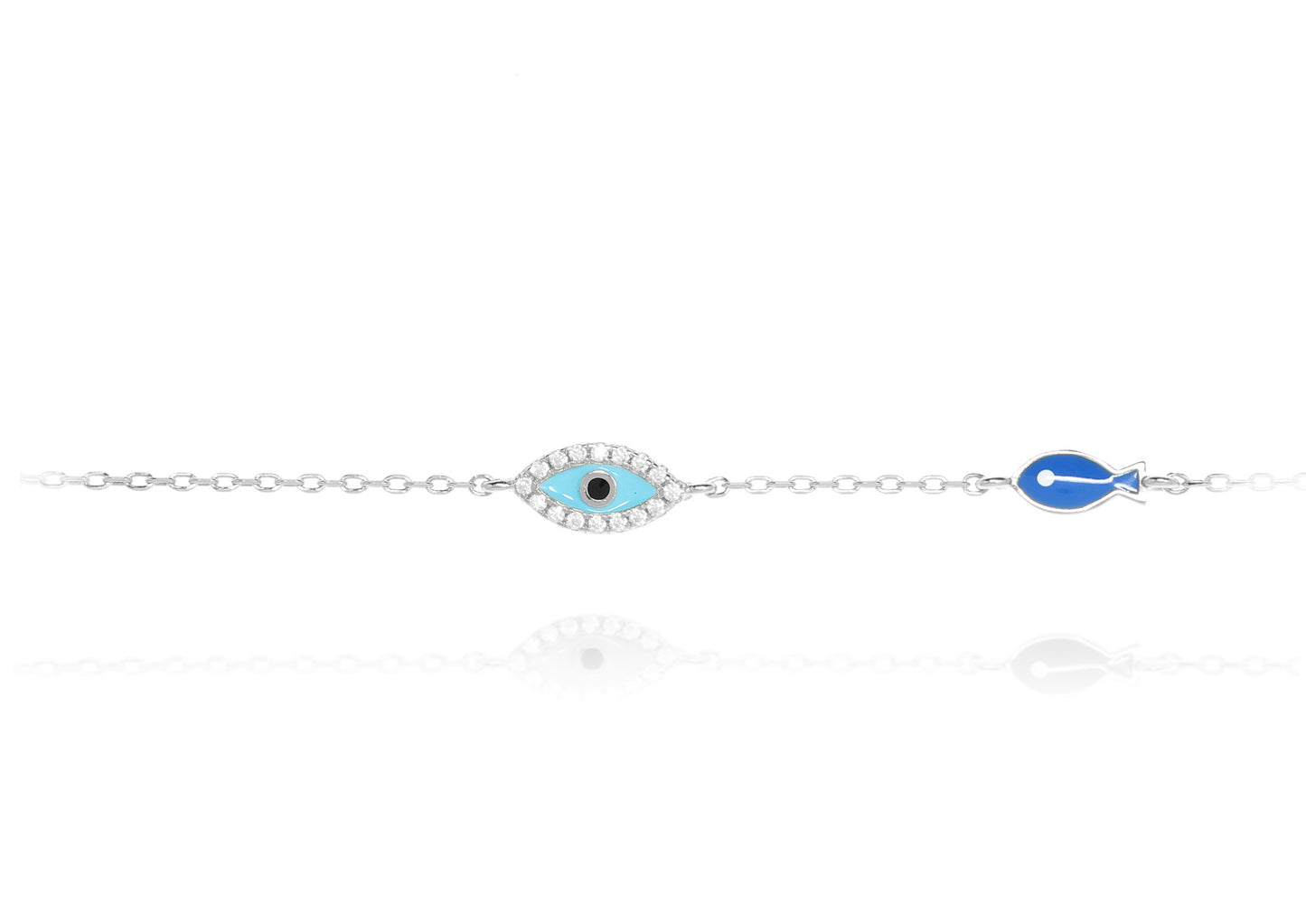 Evil Eye and Lucky Fish Silver Chain Bracelet