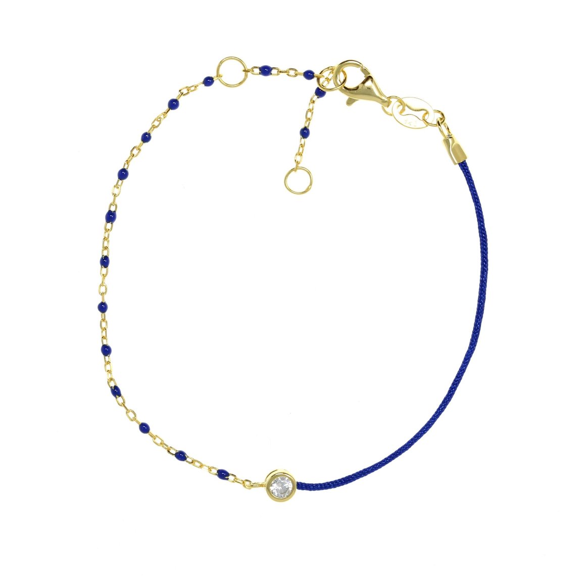 Chain and Blue String Bracelet With Small Blue Beads