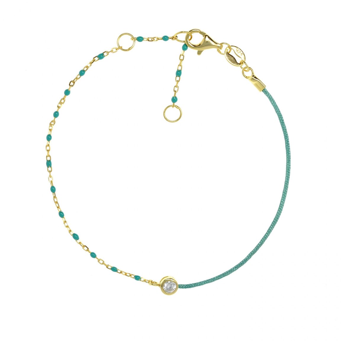 Gold Chain and Turquoise String Bracelet With Small Turquoise Beads