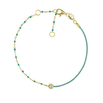 Gold Chain and Turquoise String Bracelet With Small Turquoise Beads