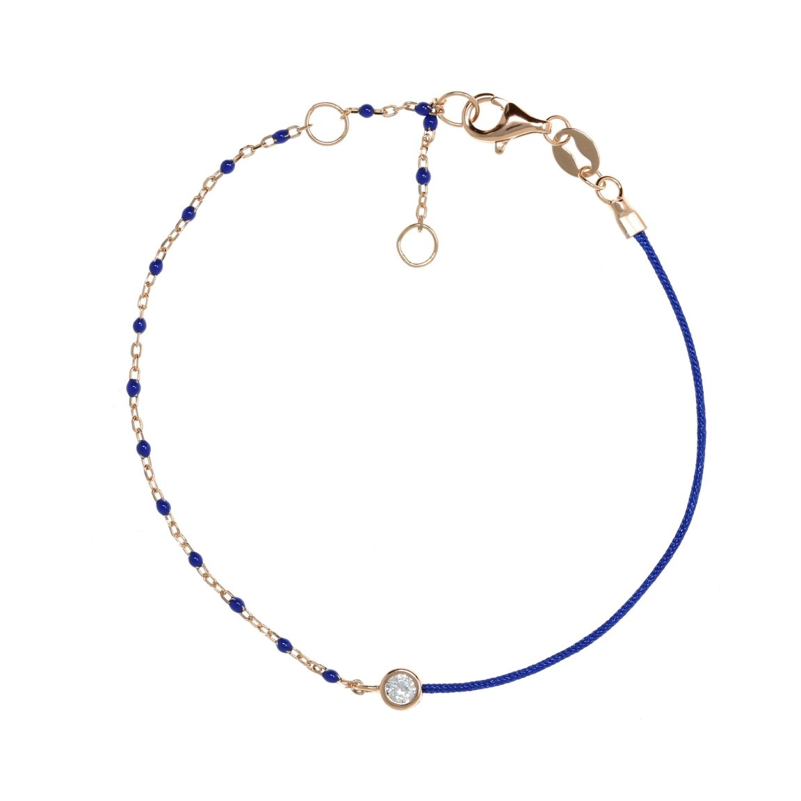 Chain and Blue String Bracelet With Small Blue Beads