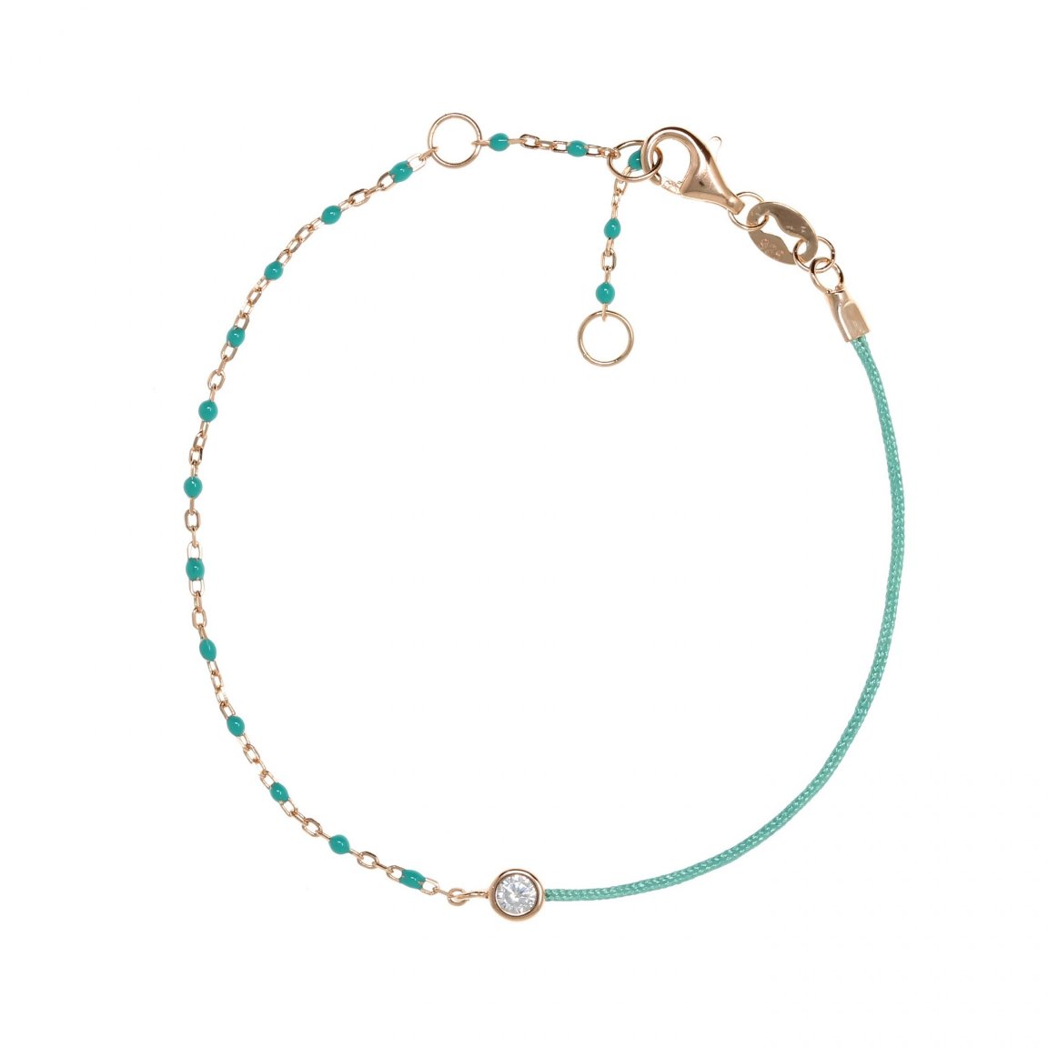 Rose Gold Chain and Turquoise String Bracelet With Small Turquoise Beads