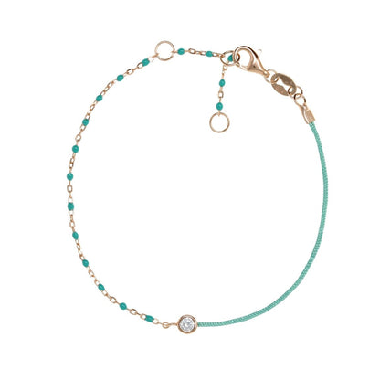 Rose Gold Chain and Turquoise String Bracelet With Small Turquoise Beads