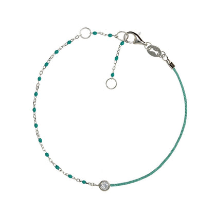 Silver Chain and Turquoise String Bracelet With Small Turquoise Beads