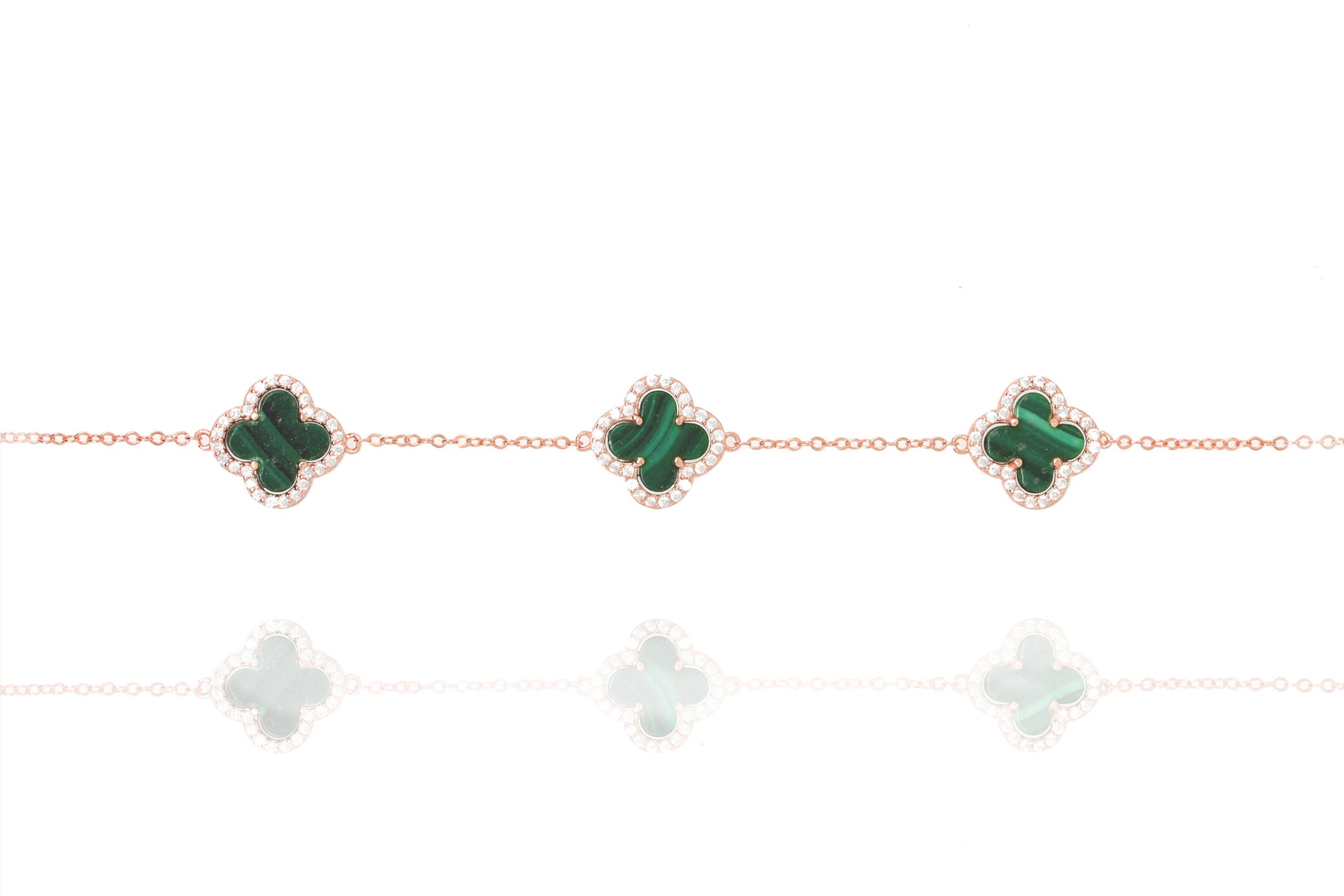 Trio of CZ Rimmed Malachite Clover Bracelet