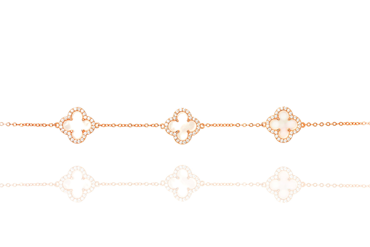 Trio of CZ Rimmed Mother of Pearl Clover Bracelet