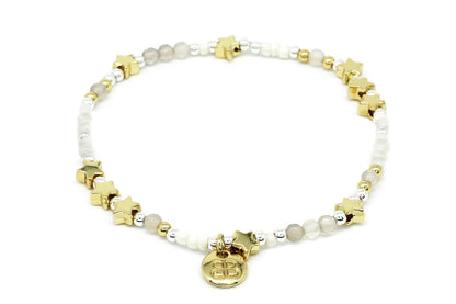 Porrima Pearl & Gold Star Charm Stretch Bracelet