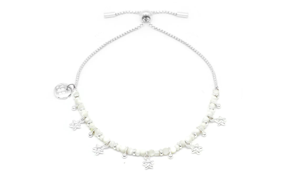 Sirus Silver Pearl & Star Charm Bracelet