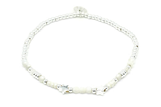 Polar Moonstone & Silver Star Stretch Bracelet