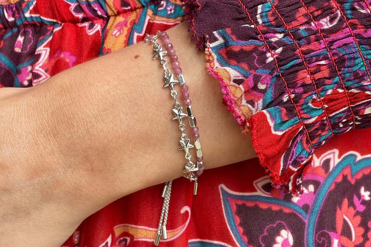 Morse Code Happiness Gemstone Silver Bracelet