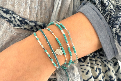 Euphonium Turquoise & Silver Pull Through Woven Bracelet