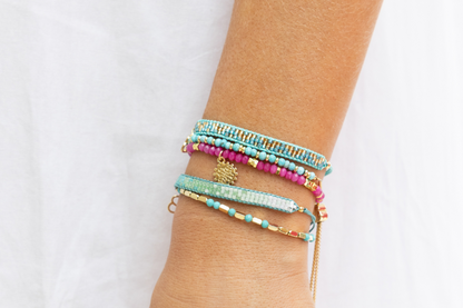 Senorita Turquoise Ombre Beaded Gold Friendship Bracelet
