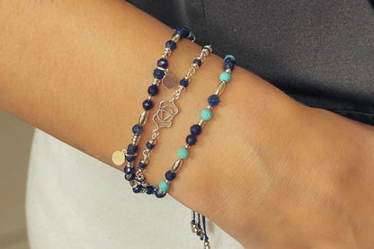 Wisdom Blue Five Charm Stretch Silver Bracelet