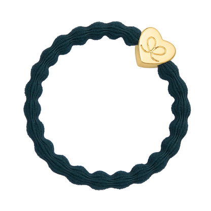 Gold Heart on Bottle Green Bubble Elastic Hair Tie