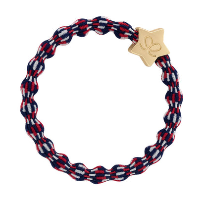 Gold Star on Red, White and Blue Bubble Elastic Hair Tie