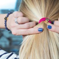 Gold Star on Red, White and Blue Bubble Elastic Hair Tie