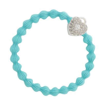 Silver Heart Lock On Turquoise Bubble Hair Tie