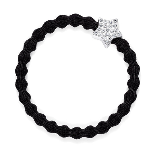 Silver Diamanté Star Black Hair Tie