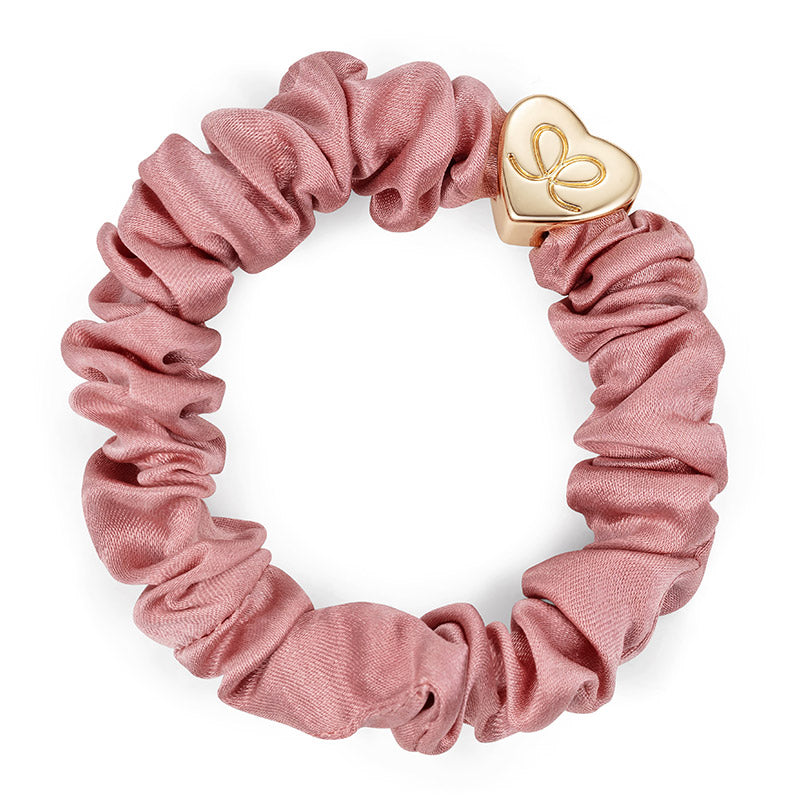 Gold Heart With Champagne Pink Silk Scrunchie