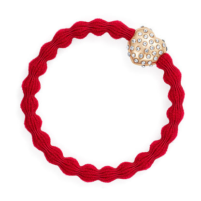 Gold Diamanté Bubble Heart Cherry Red Hair Tie