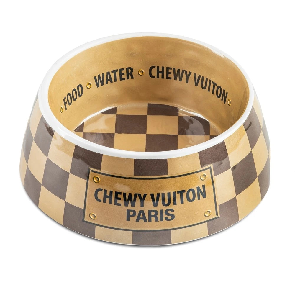 Checker Chewy Vuiton Dog Bowl