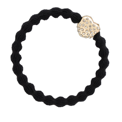 Gold Diamanté Bubble Heart Black Hair Tie