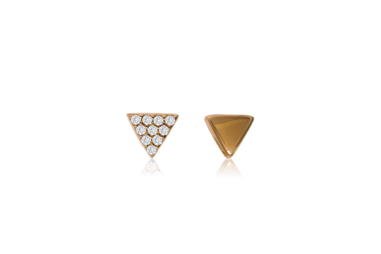 Small Triangle Stud Earrings One Pave CZ and One Plain