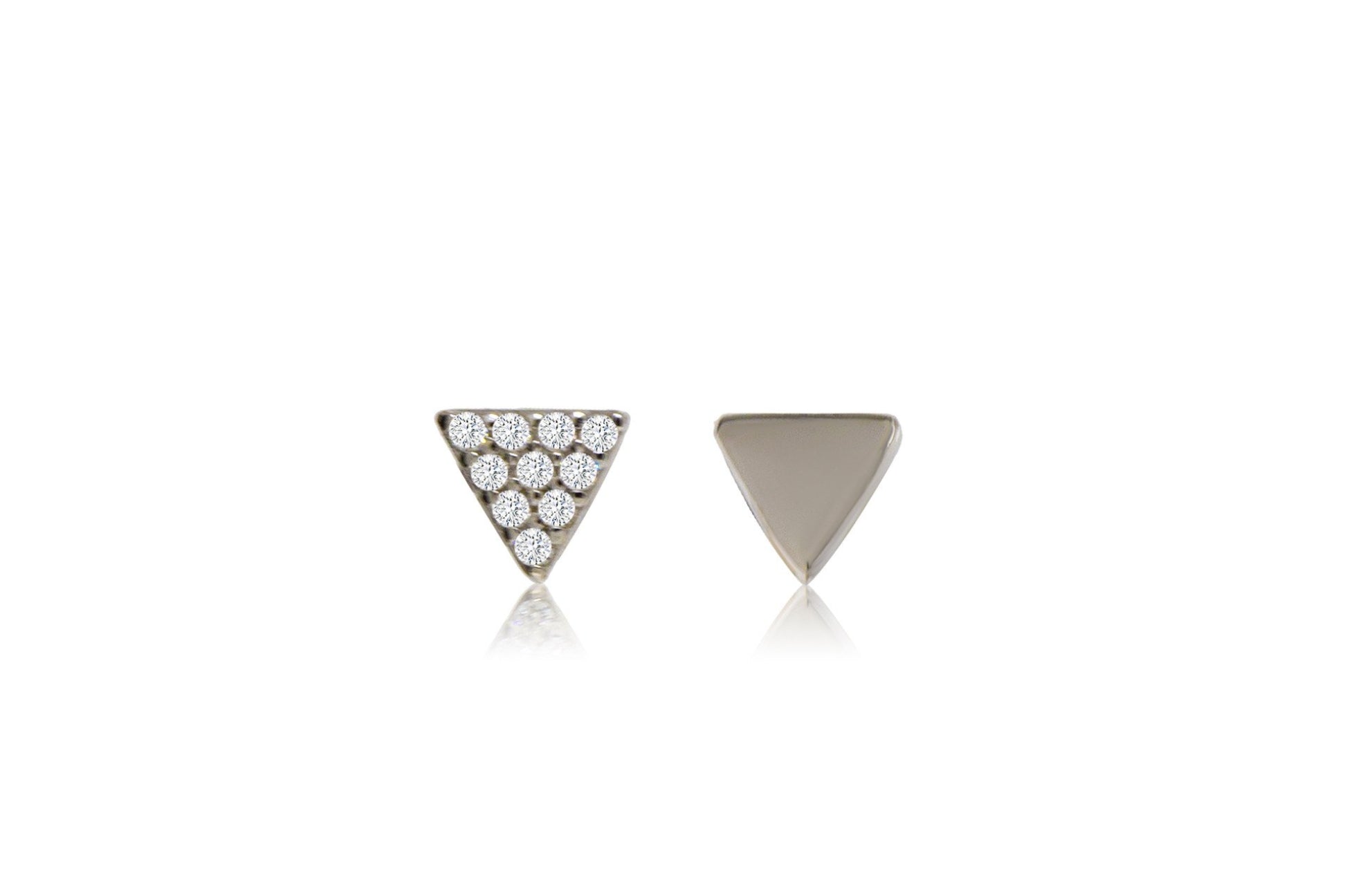 Small Triangle Stud Earrings One Pave CZ and One Plain