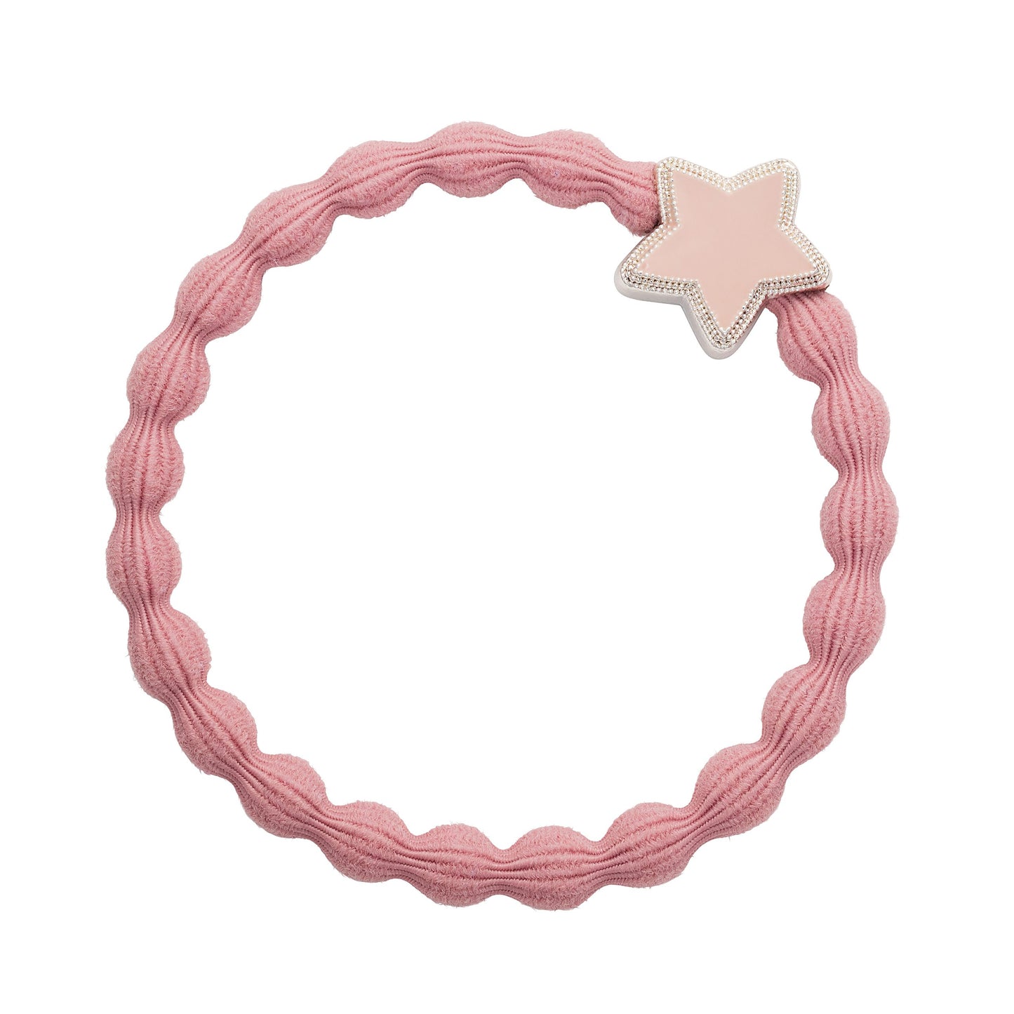 Enamel Silver Star On Champagne Pink Elastic Hair Tie