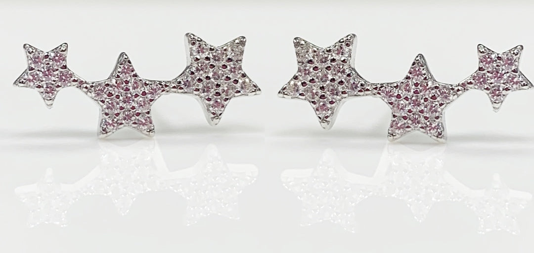 Triple Star Climber Earrings With CZ