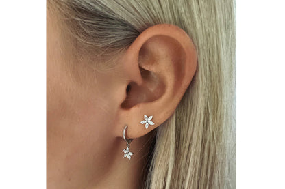 Faris Silver Flower CZ Hoop Earrings