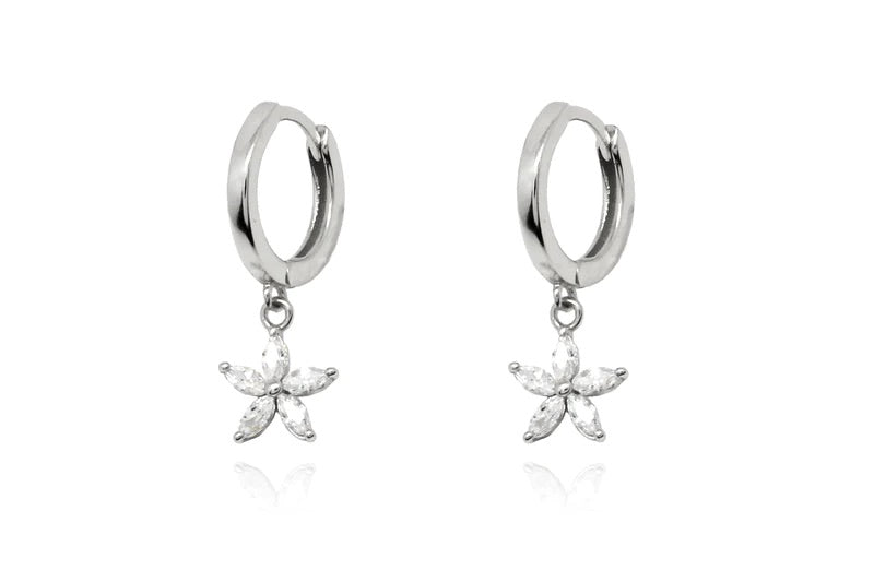 Faris Silver Flower CZ Hoop Earrings