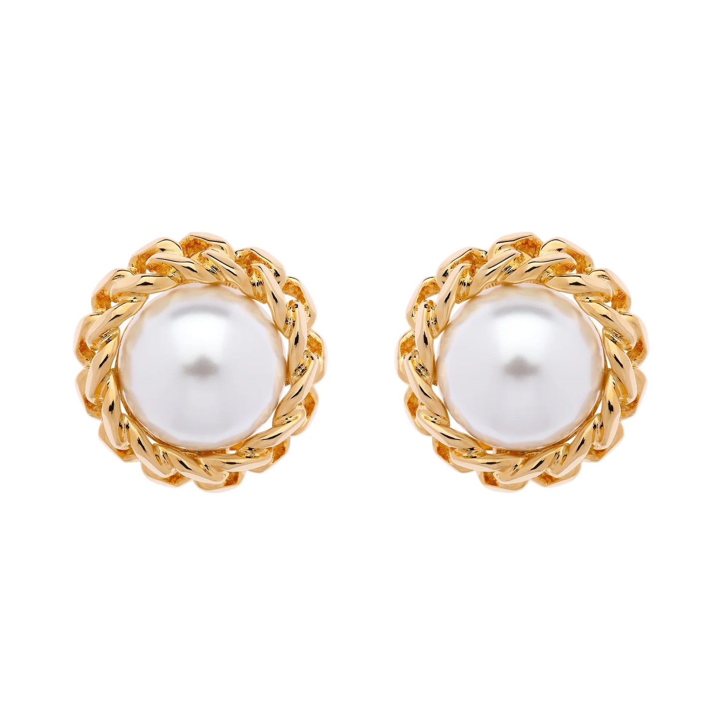 Gold Chanel Pearl Clip Earrings