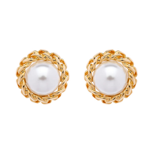 Gold Chanel Pearl Clip Earrings